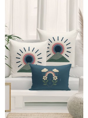 Bertille Home Çift Tarafı Dijital Baskılı  3'lü Kırlent Kılıfı Seti (Panç /punch Nakış Desen Görünümlü)