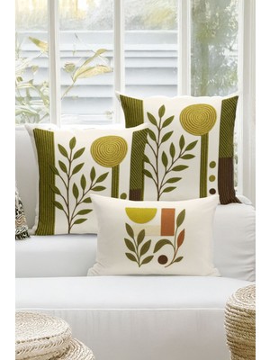 Bertille Home Çift Tarafı Dijital Baskılı  3'lü Kırlent Kılıfı Seti (Panç /punch Nakış Desen Görünümlü)