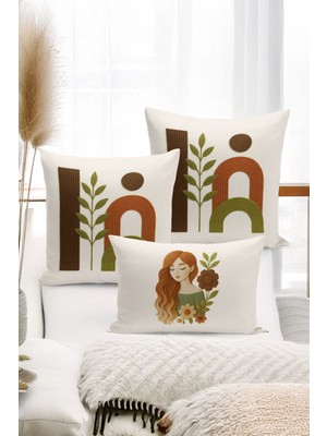 Bertille Home Çift Tarafı Dijital Baskılı  3'lü Kırlent Kılıfı Seti (Panç /punch Nakış Desen Görünümlü)