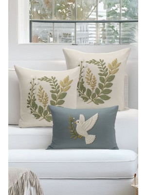 Bertille Home Çift Tarafı Dijital Baskılı  3'lü Kırlent Kılıfı Seti (Panç /punch Nakış Desen Görünümlü)