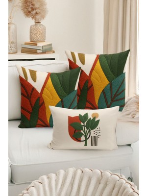 Bertille Home Çift Tarafı Dijital Baskılı  3'lü Kırlent Kılıfı Seti (Panç /punch Nakış Desen Görünümlü)