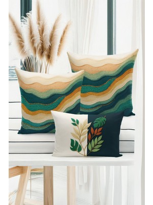 Bertille Home Çift Tarafı Dijital Baskılı  3'lü Kırlent Kılıfı Seti (Panç /punch Nakış Desen Görünümlü)