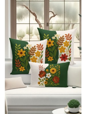 Bertille Home Çift Tarafı Dijital Baskılı  3'lü Kırlent Kılıfı Seti (Panç /punch Nakış Desen Görünümlü)