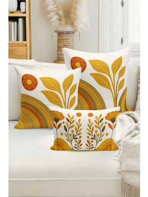 Bertille Home Çift Tarafı Dijital Baskılı  3'lü Kırlent Kılıfı Seti (Panç /punch Nakış Desen Görünümlü)