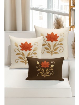 Bertille Home Çift Tarafı Dijital Baskılı  3'lü Kırlent Kılıfı Seti (Panç /punch Nakış Desen Görünümlü)