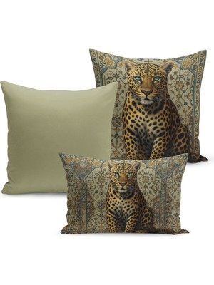 Bertille Home Klasik Leopar Serisi Çift Tarafı Dijital Baskılı  3'lü Kırlent Kılıfı Seti (Leopard)