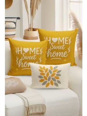 Bertille Home Çift Tarafı Dijital Baskılı  3'lü Kırlent Kılıfı Seti (Panç /punch Nakış Desen Görünümlü)