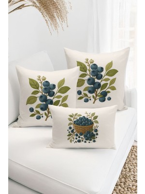 Bertille Home Çift Tarafı Dijital Baskılı  3'lü Kırlent Kılıfı Seti (Panç /punch Nakış Desen Görünümlü)