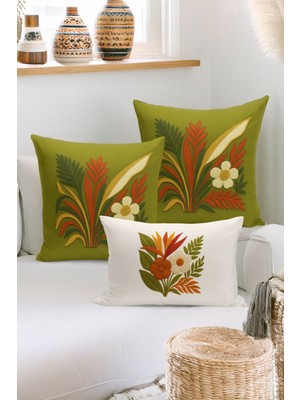 Bertille Home Çift Tarafı Dijital Baskılı  3'lü Kırlent Kılıfı Seti (Panç /punch Nakış Desen Görünümlü)