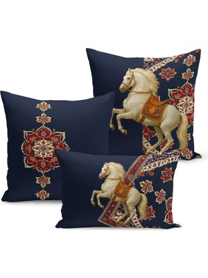 Bertille Home Klasik At Serisi Çift Tarafı Dijital Baskılı  3'lü Kırlent Kılıfı Seti (Horse)