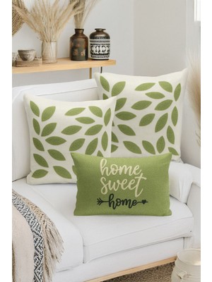 Bertille Home Çift Tarafı Dijital Baskılı  3'lü Kırlent Kılıfı Seti (Panç /punch Nakış Desen Görünümlü)