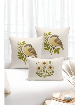 Bertille Home Çift Tarafı Dijital Baskılı  3'lü Kırlent Kılıfı Seti (Panç /punch Nakış Desen Görünümlü)