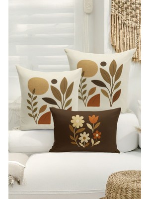 Bertille Home Çift Tarafı Dijital Baskılı  3'lü Kırlent Kılıfı Seti (Panç /punch Nakış Desen Görünümlü)