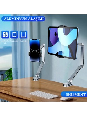 Shipment Alüminyum Telefon Tablet Tutucu Stand 4-15,6 Inç 360 Derece Dönebilen Katlanabilen Uzun Kollu Stand