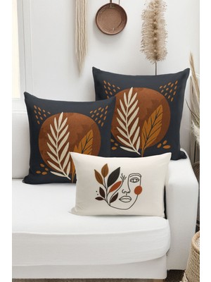Bertille Home Çift Tarafı Dijital Baskılı  3'lü Kırlent Kılıfı Seti (Panç /punch Nakış Desen Görünümlü)