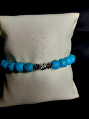 Mryart Mavi Turkuaz Taşı ve Metal Boncuk Detaylı El Yapımı Bileklik