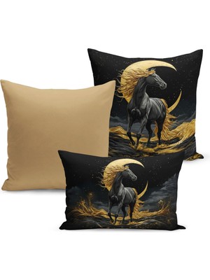 Bertille Home Klasik At Serisi Çift Tarafı Dijital Baskılı  3'lü Kırlent Kılıfı Seti (Horse)