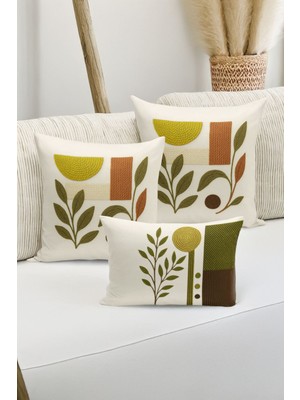 Bertille Home Çift Tarafı Dijital Baskılı  3'lü Kırlent Kılıfı Seti (Panç /punch Nakış Desen Görünümlü)