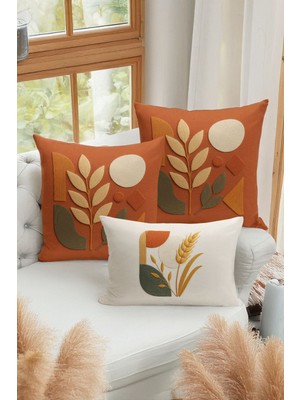 Bertille Home Çift Tarafı Dijital Baskılı  3'lü Kırlent Kılıfı Seti (Panç /punch Nakış Desen Görünümlü)