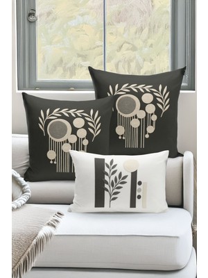 Bertille Home Çift Tarafı Dijital Baskılı  3'lü Kırlent Kılıfı Seti (Panç /punch Nakış Desen Görünümlü)