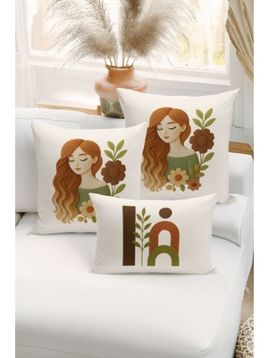 Bertille Home Çift Tarafı Dijital Baskılı  3'lü Kırlent Kılıfı Seti (Panç /punch Nakış Desen Görünümlü)