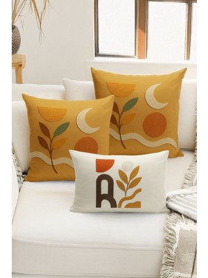 Bertille Home Çift Tarafı Dijital Baskılı  3'lü Kırlent Kılıfı Seti (Panç /punch Nakış Desen Görünümlü)