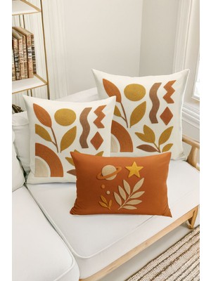 Bertille Home Çift Tarafı Dijital Baskılı  3'lü Kırlent Kılıfı Seti (Panç /punch Nakış Desen Görünümlü)