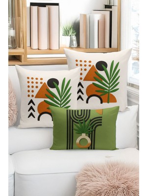 Bertille Home Çift Tarafı Dijital Baskılı  3'lü Kırlent Kılıfı Seti (Panç /punch Nakış Desen Görünümlü)