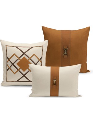 Bertille Home Klasik At Serisi Çift Tarafı Dijital Baskılı  3'lü Kırlent Kılıfı Seti (Horse)