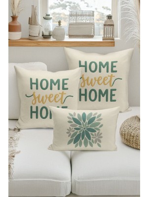 Bertille Home Çift Tarafı Dijital Baskılı  3'lü Kırlent Kılıfı Seti (Panç /punch Nakış Desen Görünümlü)