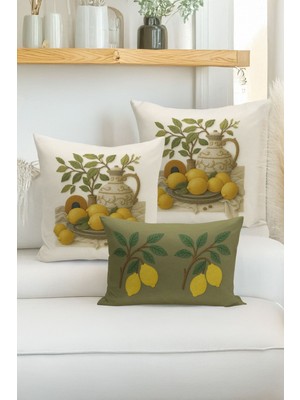 Bertille Home Çift Tarafı Dijital Baskılı  3'lü Kırlent Kılıfı Seti (Panç /punch Nakış Desen Görünümlü)