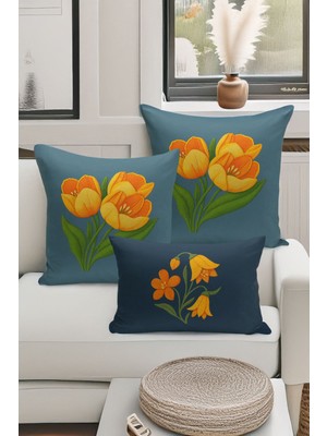 Bertille Home Çift Tarafı Dijital Baskılı  3'lü Kırlent Kılıfı Seti (Panç /punch Nakış Desen Görünümlü)