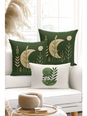 Bertille Home Çift Tarafı Dijital Baskılı  3'lü Kırlent Kılıfı Seti (Panç /punch Nakış Desen Görünümlü)