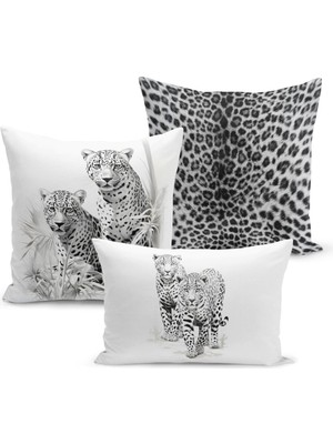 Bertille Home Klasik Leopar Serisi Çift Tarafı Dijital Baskılı  3'lü Kırlent Kılıfı Seti (Leopard)