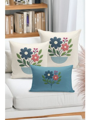 Bertille Home Çift Tarafı Dijital Baskılı  3'lü Kırlent Kılıfı Seti (Panç /punch Nakış Desen Görünümlü)