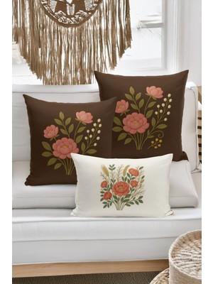 Bertille Home Çift Tarafı Dijital Baskılı  3'lü Kırlent Kılıfı Seti (Panç /punch Nakış Desen Görünümlü)
