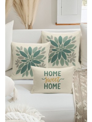 Bertille Home Çift Tarafı Dijital Baskılı  3'lü Kırlent Kılıfı Seti (Panç /punch Nakış Desen Görünümlü)