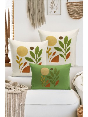 Bertille Home Çift Tarafı Dijital Baskılı  3'lü Kırlent Kılıfı Seti (Panç /punch Nakış Desen Görünümlü)