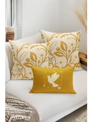 Bertille Home Çift Tarafı Dijital Baskılı  3'lü Kırlent Kılıfı Seti (Panç /punch Nakış Desen Görünümlü)