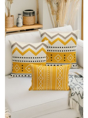 Bertille Home Çift Tarafı Dijital Baskılı  3'lü Kırlent Kılıfı Seti (Panç /punch Nakış Desen Görünümlü)