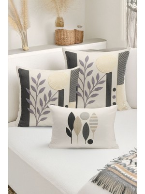 Bertille Home Çift Tarafı Dijital Baskılı  3'lü Kırlent Kılıfı Seti (Panç /punch Nakış Desen Görünümlü)