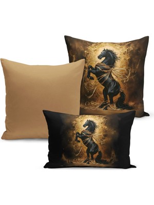 Bertille Home Klasik At Serisi Çift Tarafı Dijital Baskılı  3'lü Kırlent Kılıfı Seti (Horse)