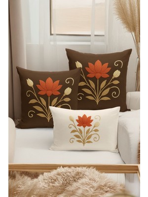 Bertille Home Çift Tarafı Dijital Baskılı  3'lü Kırlent Kılıfı Seti (Panç /punch Nakış Desen Görünümlü)