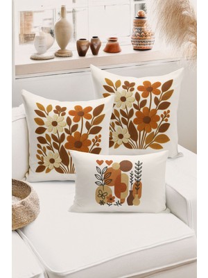 Bertille Home Çift Tarafı Dijital Baskılı  3'lü Kırlent Kılıfı Seti (Panç /punch Nakış Desen Görünümlü)