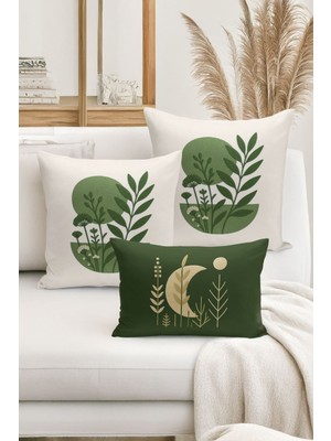 Bertille Home Çift Tarafı Dijital Baskılı  3'lü Kırlent Kılıfı Seti (Panç /punch Nakış Desen Görünümlü)