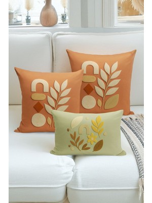 Bertille Home Çift Tarafı Dijital Baskılı  3'lü Kırlent Kılıfı Seti (Panç /punch Nakış Desen Görünümlü)