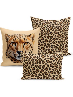 Bertille Home Klasik Leopar Serisi Çift Tarafı Dijital Baskılı  3'lü Kırlent Kılıfı Seti (Leopard)