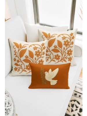 Bertille Home Çift Tarafı Dijital Baskılı  3'lü Kırlent Kılıfı Seti (Panç /punch Nakış Desen Görünümlü)