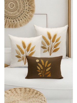 Bertille Home Çift Tarafı Dijital Baskılı  3'lü Kırlent Kılıfı Seti (Panç /punch Nakış Desen Görünümlü)