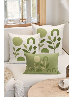 Bertille Home Çift Tarafı Dijital Baskılı  3'lü Kırlent Kılıfı Seti (Panç /punch Nakış Desen Görünümlü)